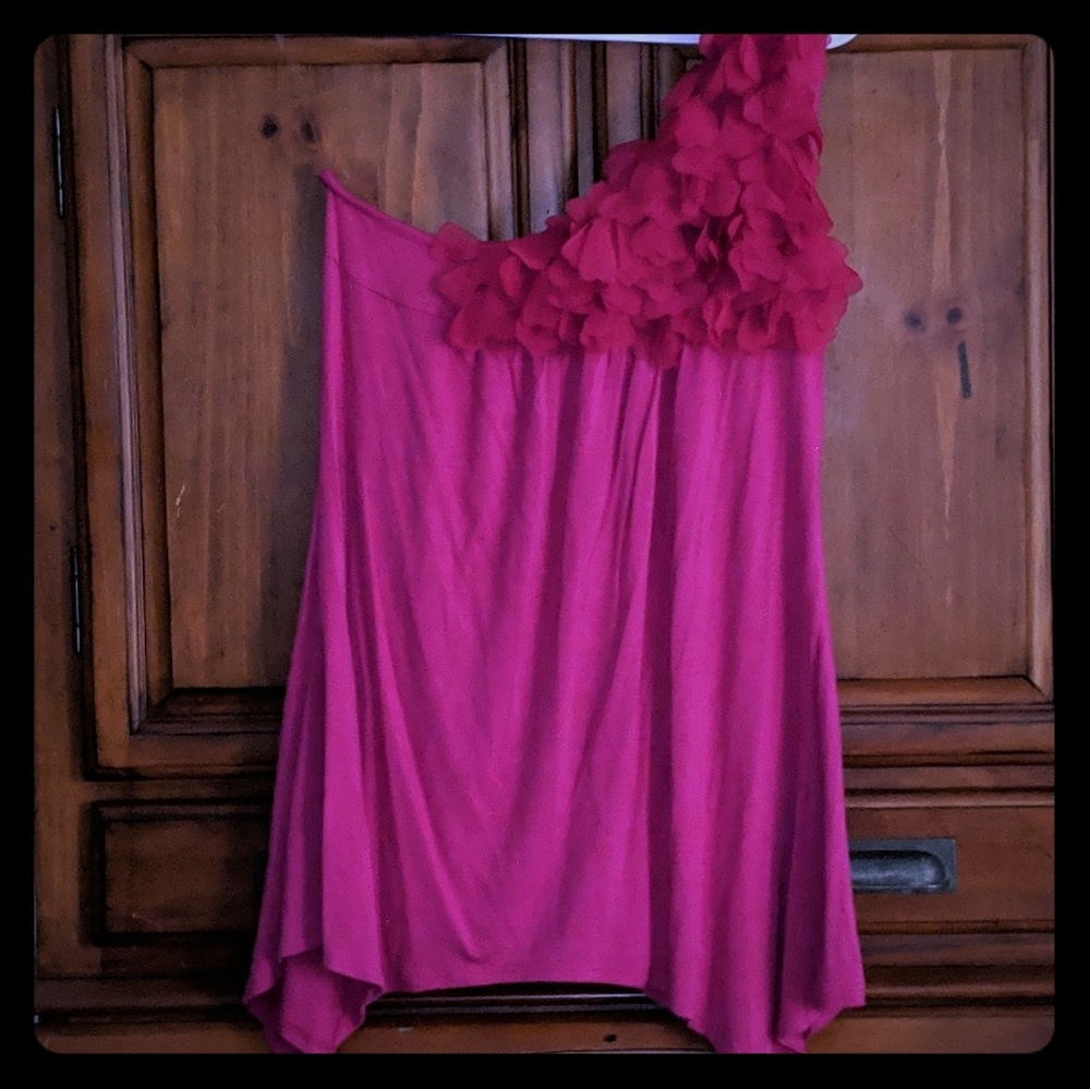 SZ L Charming Charlie Hot Pink Ruffled Top